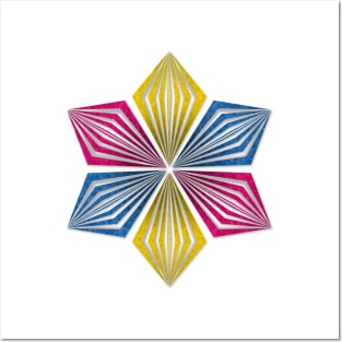 Pansexual Pride Flag Colored Geometric Starburst Posters and Art